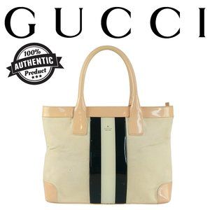 Gucci Canvas Patent Leather Web Tote Light Pink